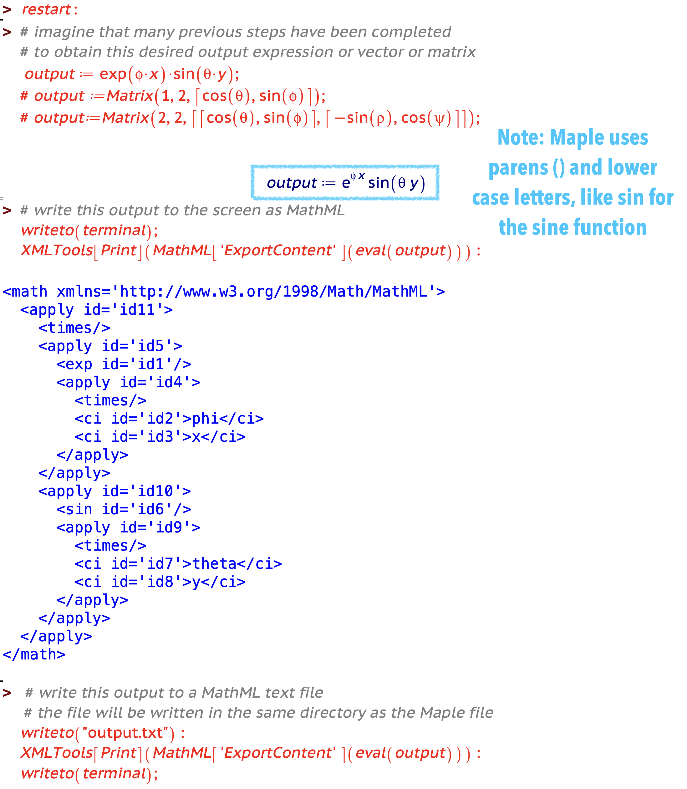 Define a Maple Expression and Write the MathML Content to a Text File