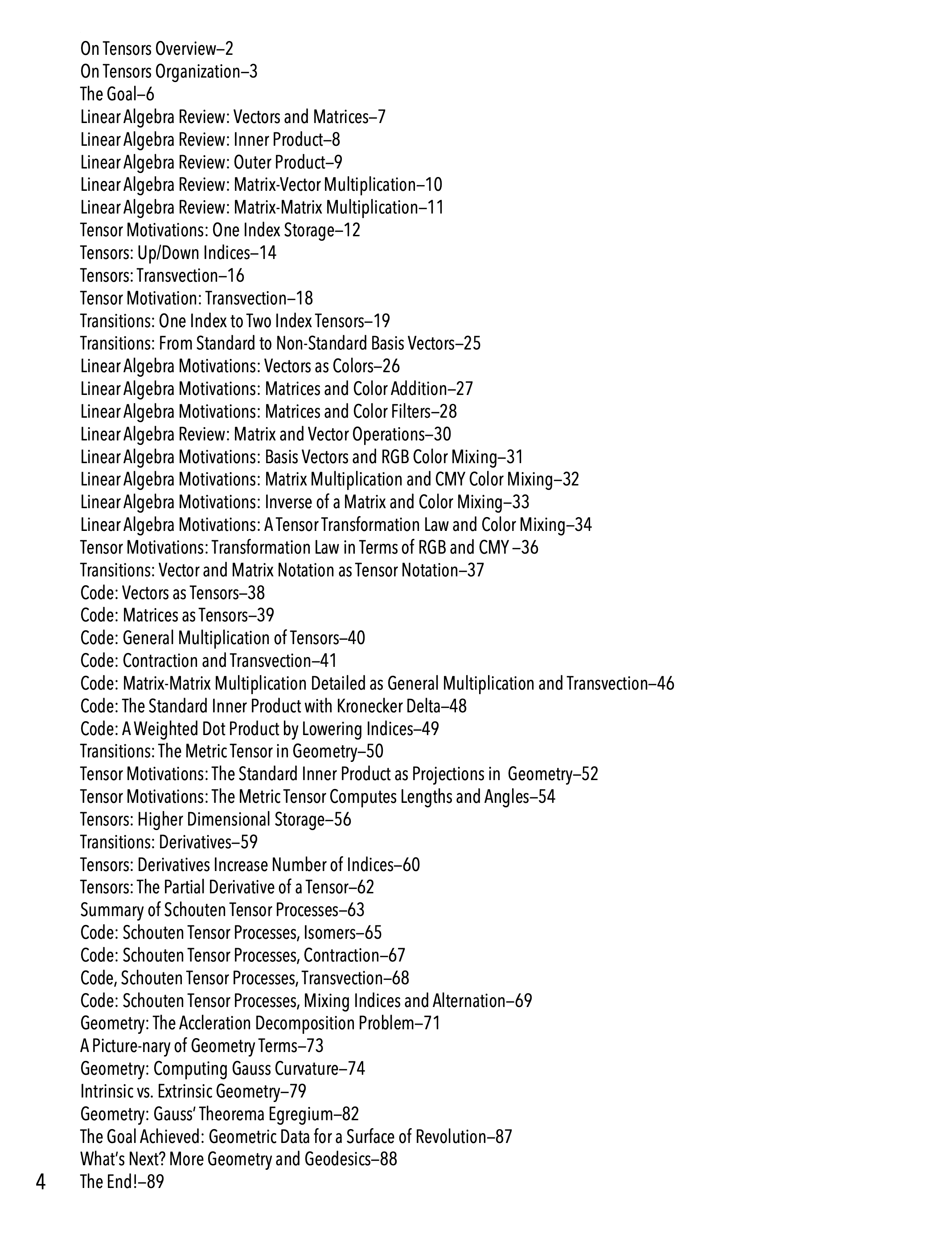 Here is the Table of Contents for the eBook On Tensors